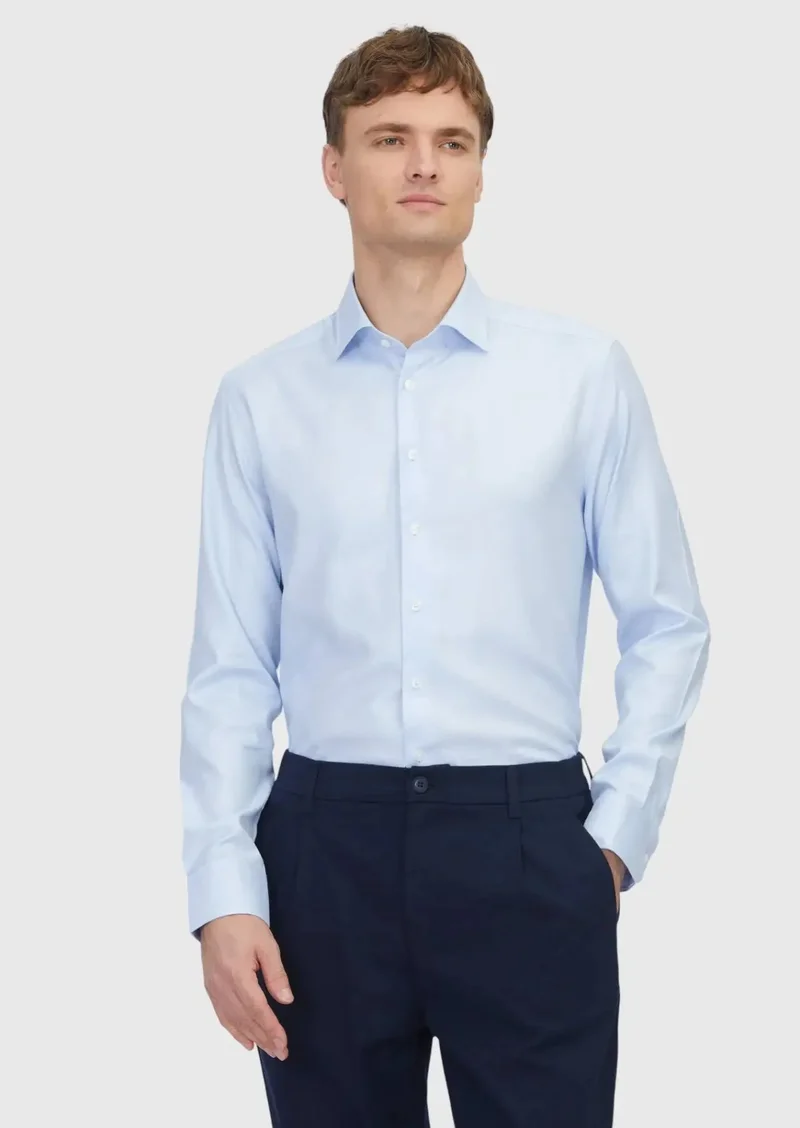 رامسي قميص قطني كلاسيكي منسوج، أزرق فاتح، بقصة عادية